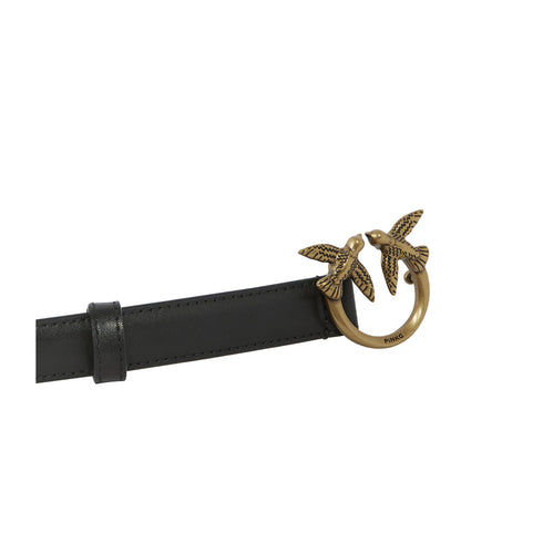 Pinko Cintura Cintura Donna Love Berry in pelle 2cm Nero oro P25 - PINKO 100143A0F1 - Z99Q - XS - Francavilla Moda